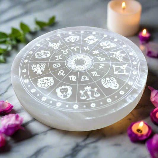Selenite Crystal Charging Plate with Chakra Symbol | 3-Inch Round Selenite Plate Disc for Reiki Healing, Meditation, Vastu, Chakra Balancing, Spiritual Connection, Crystal Cleansing | Pack of 1, REBUY