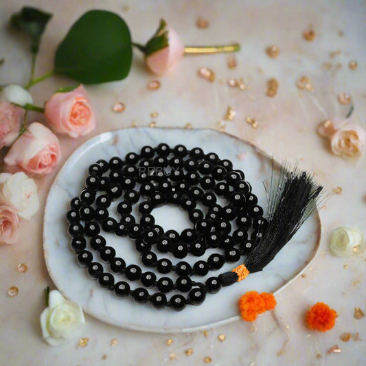 Lab Certified Black Tourmaline Stone Jap Mala & 108+1 Beads 6mm for Men & Women by REBUY