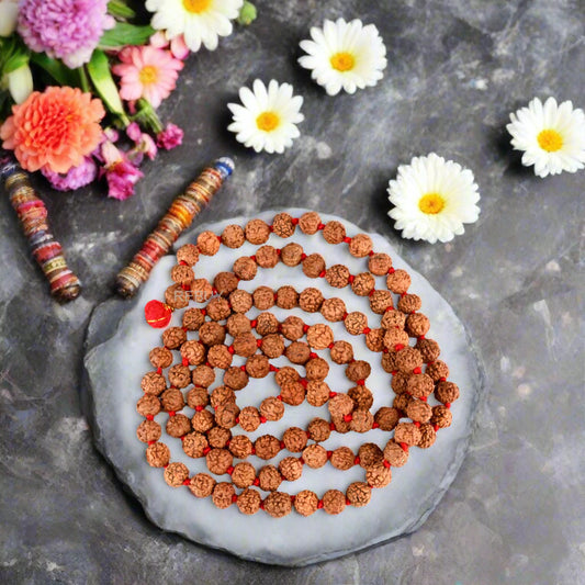 5 Mukhi Rudraksha Mala Lab Certified for Men & Women 4mm, 108 Beads BY REBUY
