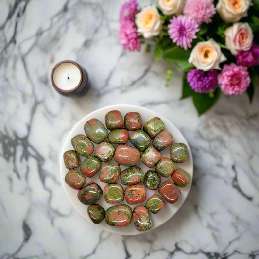 Unakite Tumbles Crystal Stone Set Natural; Healing Gemstone Set of 5 By REBUY