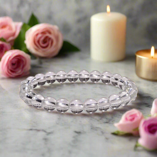 Lab Certified Clear Quartz Stone Bracelet 8mm for Men & Women BY REBUY