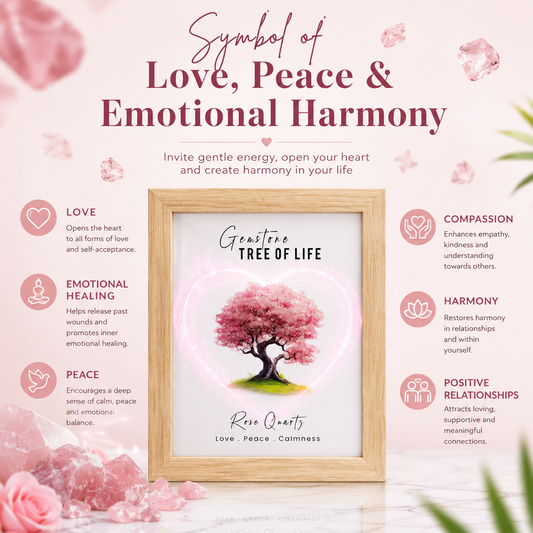 Rose Quartz Tree of Life Frame for Home Décor | Pink Crystal Tree Wall Art with Natural Wooden Frame | Symbol of Love, Peace, Harmony & Positive Energy | Spiritual Gift for Home, Office & Special Occasions