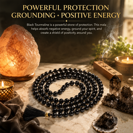 Lab Certified Black Tourmaline Stone Jap Mala & 108+1 Beads 6mm for Men & Women by REBUY