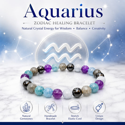 Aquarius Zodiac Bracelet for Men & Women | Natural Gemstone Beaded Bracelet with Aquarius Zodiac Charm | Stylish Astrology Bracelet for Birthday & Everyday Wear
