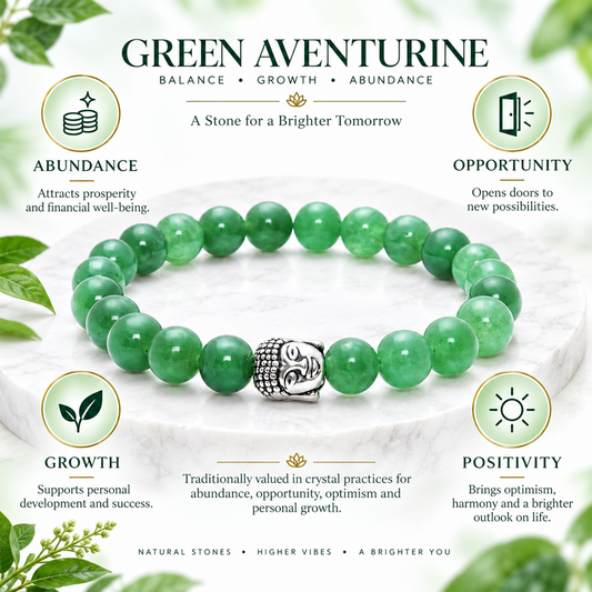 Green Aventurine Gemstone Bracelet with Buddha Head 8MM for Men & Women BY REBUY