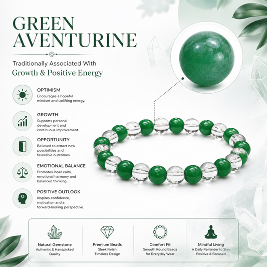 Mental Clarity Bracelet for Focus, Calm & Positive Energy | Green & Clear Beaded Crystal-Style Bracelet for Meditation, Mindfulness & Everyday Wear | Stretchable Unisex Bracelet