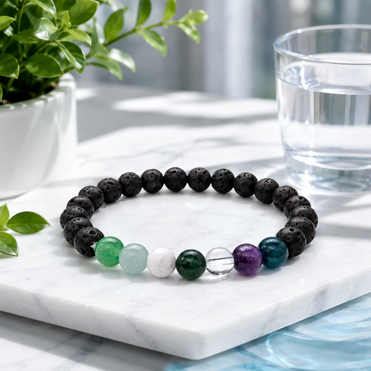 Patience & Tolerance Healing Crystal Bracelet for Men & Women | Natural Lava Stone & Multi-Crystal Beaded Bracelet for Calmness, Emotional Balance, Inner Peace & Mindful Living