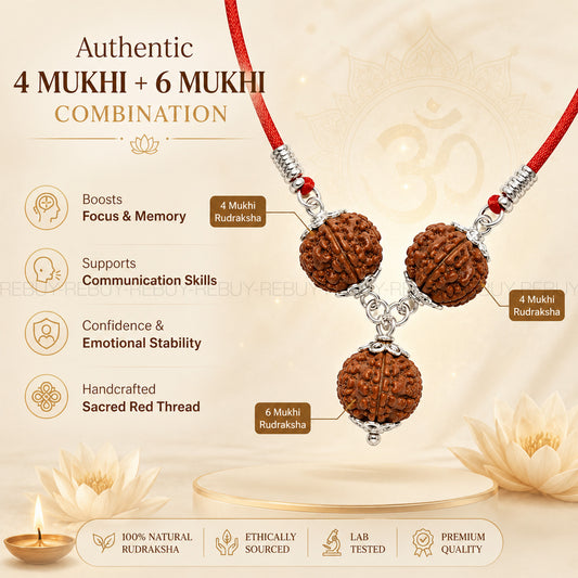 4 + 4 + 6 Mukhi Rudraksha Combination Pendant Mala