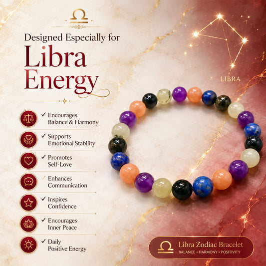 Libra Zodiac Bracelet for Men & Women | Natural Healing Crystal Beads for Libra Zodiac Sign | Astrology Bracelet for Balance, Harmony, Confidence & Positive Energy | Stretchable Beaded Gemstone Bracelet