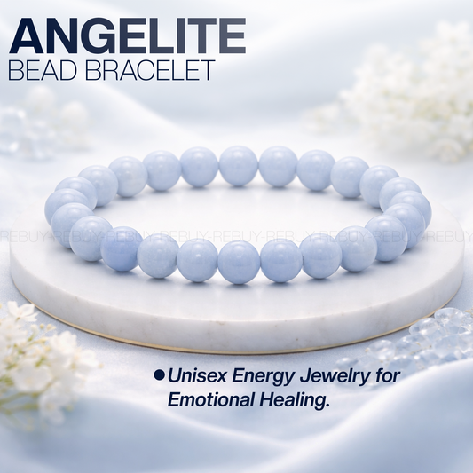 Angelite Stone Bracelet for Men & Women 8mm Natural Healing Gemstone BY REBUY