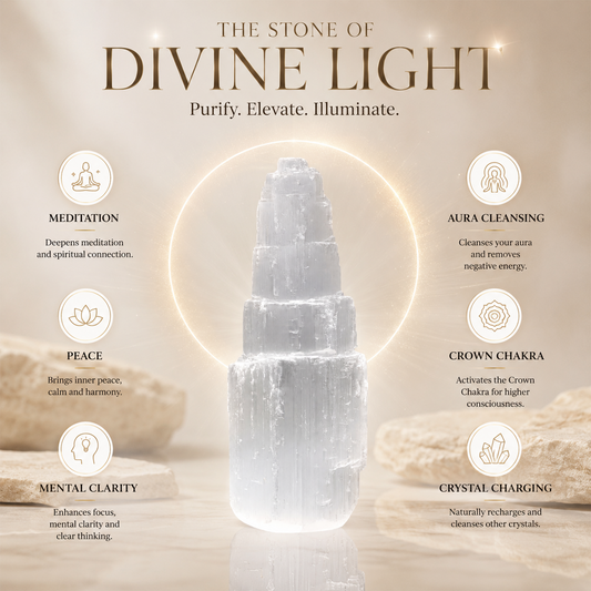 Selenite Crystal Stones Tower for Natural Reiki Healing, Selenite Skyscraper Towers 10 cms by REBUY