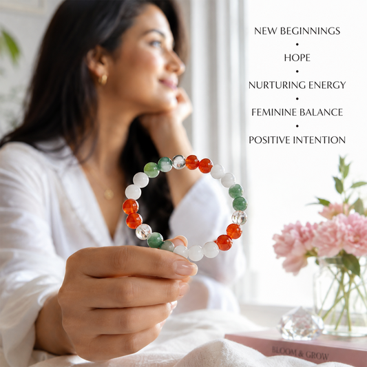 PCOS Wellness Bracelet for Women | Natural Crystal Beaded Bracelet for Hormonal Balance, Emotional Wellness & Positive Energy | Stylish Healing Crystal Bracelet