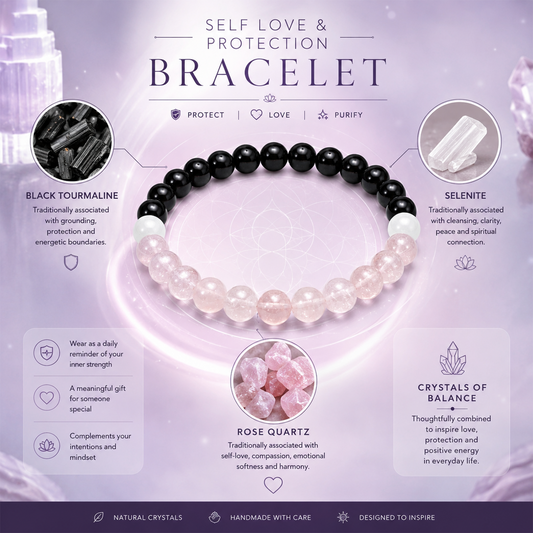 Self Love & Protection Bracelet for Women & Men | Black Onyx & Rose Quartz Crystal Beads | Emotional Balance, Positive Energy & Confidence | Stretchable Healing Crystal Bracelet