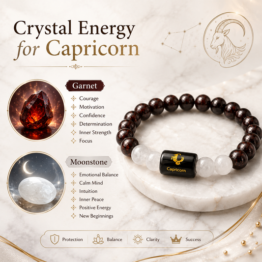 REBLUY Capricorn Bracelet for Men & Women | Natural Gemstone Beaded Bracelet with Capricorn Zodiac Charm | Stylish Astrology Bracelet for Daily Wear, Gift & Personal Style
