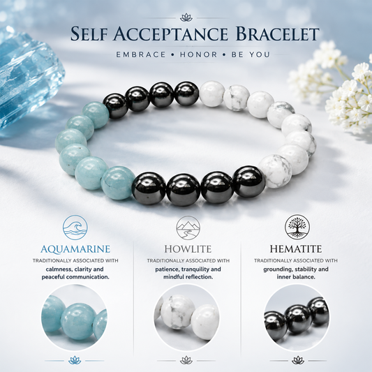 Self Acceptance Bracelet for Women & Men | Natural Crystal Beaded Bracelet for Self Love, Confidence, Emotional Balance & Positive Energy | Stretchable Healing Crystal Bracelet