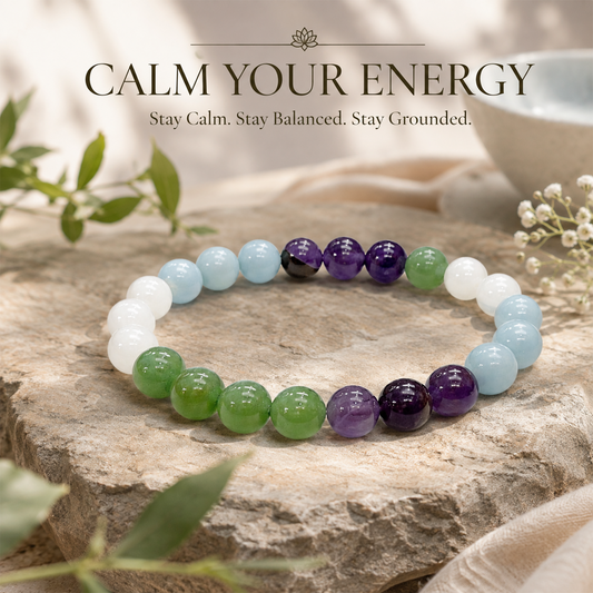 Anger Management Bracelet for Men & Women, Natural Gemstone Bead Bracelet for Calm, Balance & Positive Energy, Stretchable Healing Crystal-Inspired Jewelry for Everyday Wear