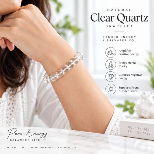 Lab Certified Clear Quartz Stone Bracelet 8mm for Men & Women BY REBUY
