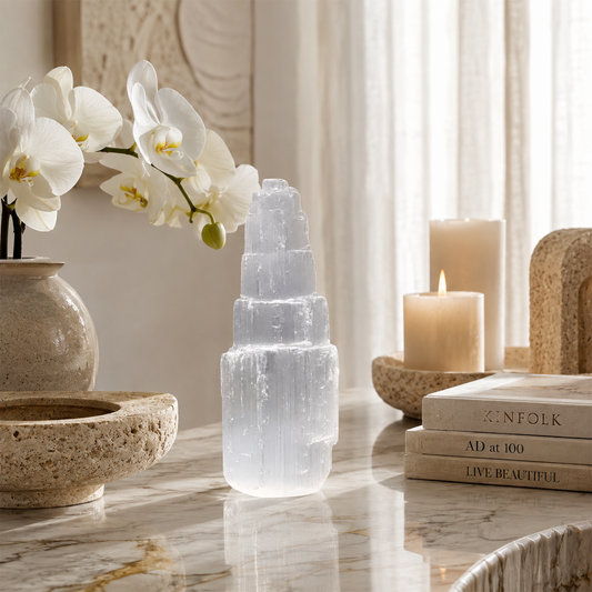 Selenite Crystal Stones Tower for Natural Reiki Healing, Selenite Skyscraper Towers 10 cms by REBUY