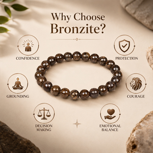 Bronzite Bracelet 8mm Beads | Genuine Bronzite Crystal Bracelet for Men & Women | Grounding, Confidence, Focus & Emotional Balance | Healing Crystal Jewelry | Spiritual Kingdom