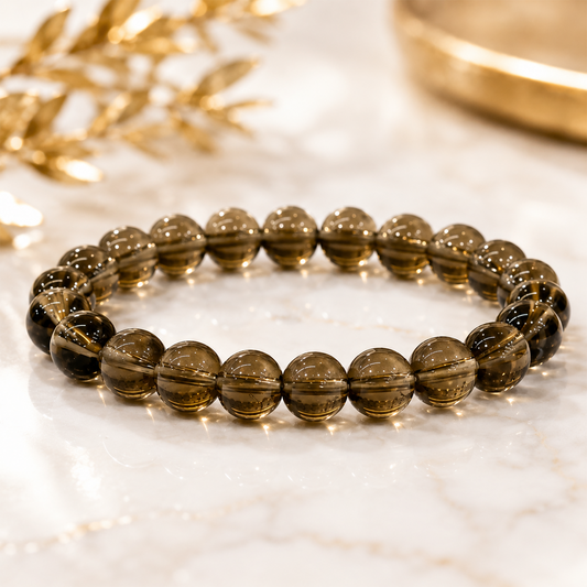 Smoky Quartz Bracelet for Men & Women | 8mm Round Brown Gemstone Beads | Premium Polished Crystal Bracelet | Traditional Grounding & Protection Stone | Elegant Everyday Spiritual Jewellery