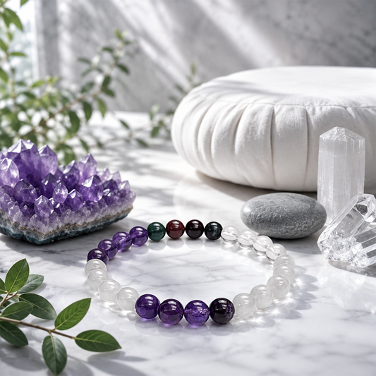 Migraine Wellness Crystal Bracelet for Men & Women | Natural Healing Stone Beads for Meditation, Relaxation & Mindful Living | Stretch Beaded Energy Bracelet