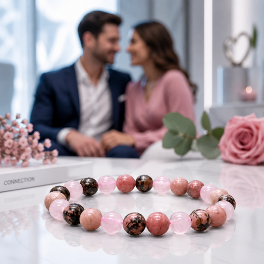 Love Bracelet for Women & Men – Natural Rose Quartz & Rhodonite Beaded Crystal Bracelet for Love, Emotional Harmony, Self-Love & Positive Energy – Stretchable Healing Stone Jewelry