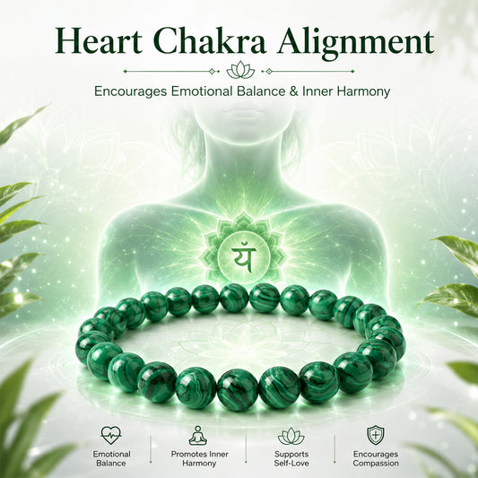 Malachite Bracelet for Men & Women | Genuine Green Malachite Gemstone Beads | 8mm Round Polished Beads | Crystal Bracelet for Meditation, Spirituality & Everyday Wear | Unisex Healing Crystal Jewelry