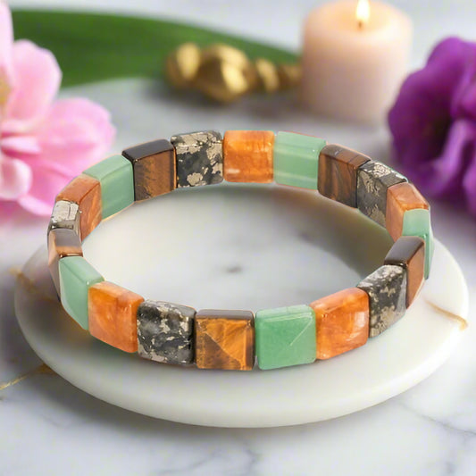 Money Magnet Kada Bracelet for Men & Women | Citrine, Tiger Eye, Green Aventurine & Pyrite, Natural Healing Money Magnet Gemstone Help to Money Attrect Powerful Crystal 10mm Beads Pack Of 1 BY REBUY