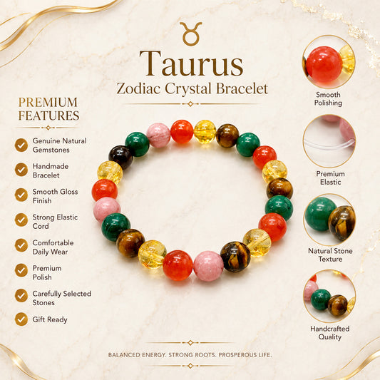 Taurus Zodiac Bracelet for Men & Women | Natural Gemstone Beads for Taurus Zodiac Sign | Stylish Astrology Bracelet for Confidence, Stability & Positive Energy | Adjustable Stretch Bracelet