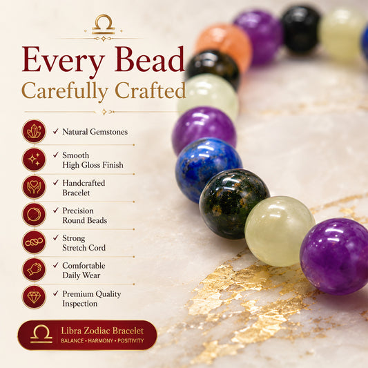 Libra Zodiac Bracelet for Men & Women | Natural Healing Crystal Beads for Libra Zodiac Sign | Astrology Bracelet for Balance, Harmony, Confidence & Positive Energy | Stretchable Beaded Gemstone Bracelet
