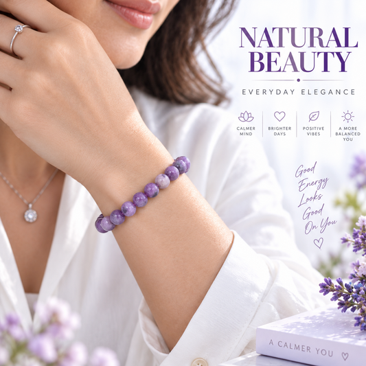 Lepidolite Stone Bracelet for Men & Women 8mm Natural Healing Crystal Gemstone Bracelet BY REBUY