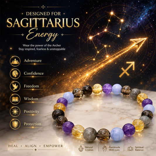 Sagittarius Zodiac Bracelet for Men & Women | Natural Gemstone Beaded Bracelet with Sagittarius Symbol | Stretchable Astrology Bracelet for Birthdays, Gifts & Everyday Wear
