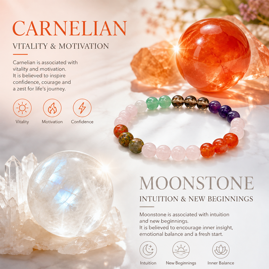Fertility & Pregnancy Crystal Bracelet for Women, PCOD Wellness & Emotional Balance Bracelet, Natural Healing Stone Beaded Bracelet for Positive Energy, Calmness & Self-Care