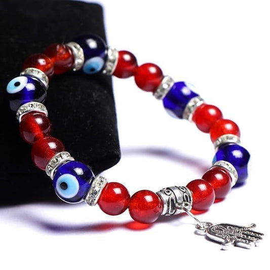Red Carnelian Evil Eye Stone Charm Bracelet with Hamsa Hand for Men & Women 8mm Gemstone BY REBUY