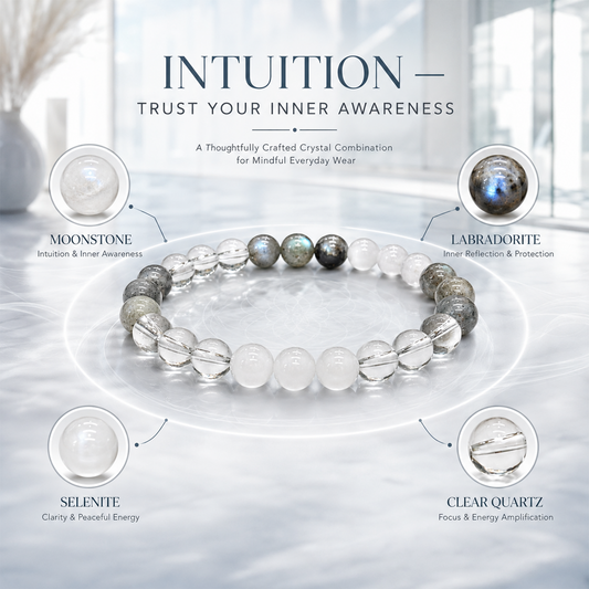 Intuition Bracelet for Men & Women | Natural Healing Crystal Beads for Intuition, Focus, Calmness & Spiritual Awareness | Stretchable Beaded Crystal Bracelet