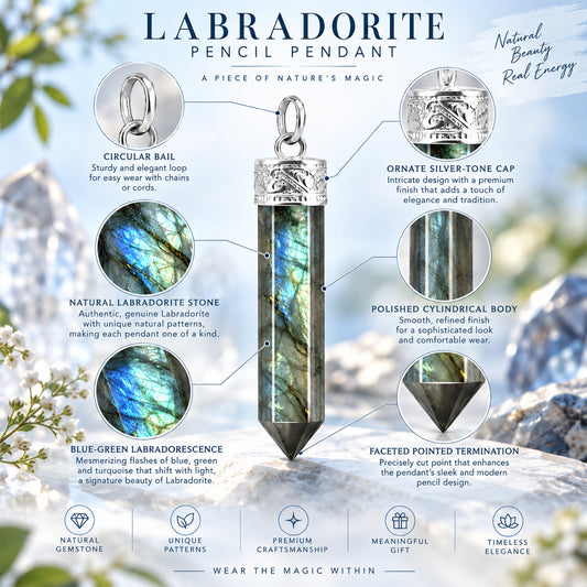 Labradorite Stone Pencil Pendant For Unisex (25-35 mm) Natural Healing Gemstone BY REBUY