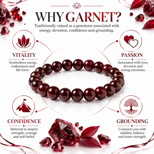 Garnet Stone Bracelet for Men & Women 7MM Natural Healing Gemstone By REBUY