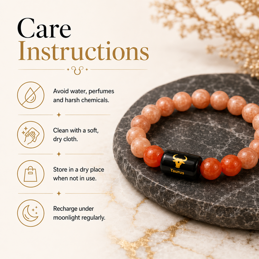 REBUY Taurus Zodiac Bracelet for Men & Women | Natural Peach Moonstone & Carnelian Beads with Black Taurus Zodiac Charm | Astrology-Inspired Bracelet for Confidence, Stability & Personal Style