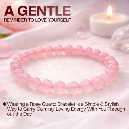 Rose Quartz Stone Brcaelet Lab Certificate 8mm Bracelet for Men & Women Natural Healing Gemstone BY REBUY