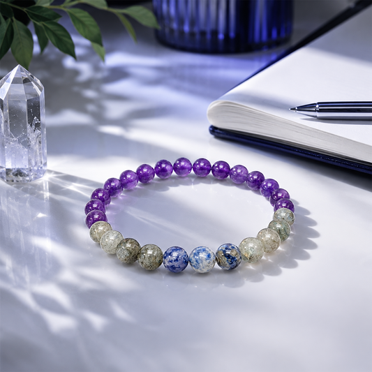 Third Eye Chakra Bracelet for Intuition & Spiritual Awareness | Natural Amethyst, Labradorite & Sodalite Gemstone Beads | Meditation, Mindfulness & Energy Balance Bracelet for Men & Women