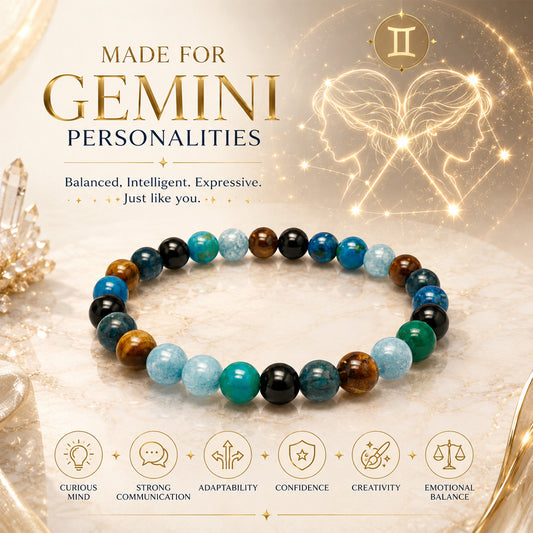 Gemini Zodiac Bracelet for Men & Women | Natural Healing Crystal Beads Bracelet for Gemini Zodiac Sign | Astrology Inspired Gemstone Bracelet for Balance, Confidence & Positive Energy