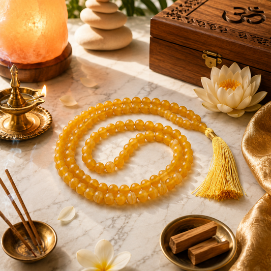 Yellow Agate Stone Japa Mala Crystal Healing 6mm Gemstone 108+1 Beads for Men & Women BY REBUY