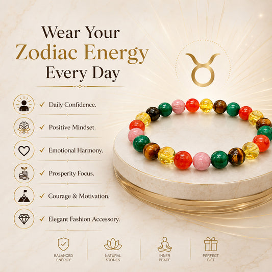 Taurus Zodiac Bracelet for Men & Women | Natural Gemstone Beads for Taurus Zodiac Sign | Stylish Astrology Bracelet for Confidence, Stability & Positive Energy | Adjustable Stretch Bracelet