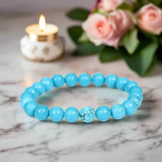 Firoza Turquoise Stone Bracelet for Men & Women 8mm Natural Healing Crystal Gemstone BY REBUY