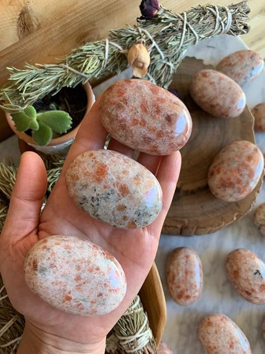 Sunstone Worry Palm Stone Natural Healing Crystal Oval Shape Gemstone 4-5 cm for Reiki Healing, Meditation & Chakra Balancing BY REBUY