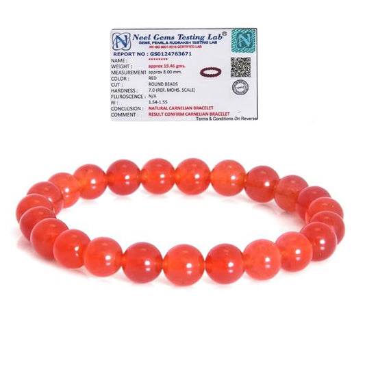 Original & Lab Certified 8mm Red Carnelian stone Bracelet for Men & Women By REBUY