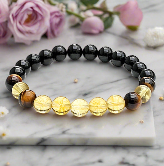 Tiger Eye, Citrine And Black Tourmaline Stone Bracelet for Men & Women Lab Certified Natural Healing Gemstone BY REBUY