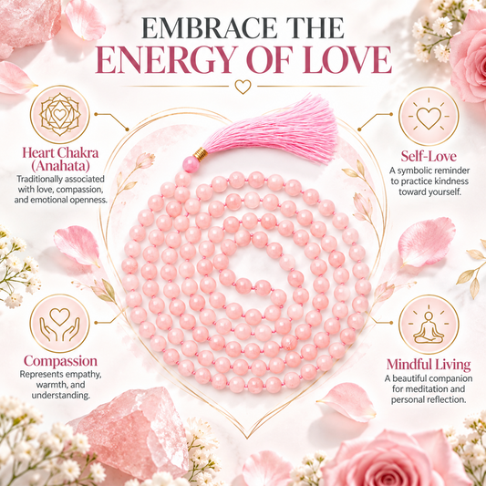 Rose Quartz Stone Mala  6mm Crystal for Men & Women 108 Round Beads BY REBUY