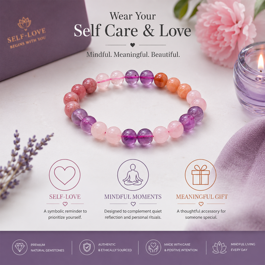 Self Care & Love Crystal Healing Bracelet for Women & Men | Positive Energy, Emotional Balance, Self-Love & Inner Peace | Natural Gemstone Beaded Bracelet for Daily Wear & Meditation