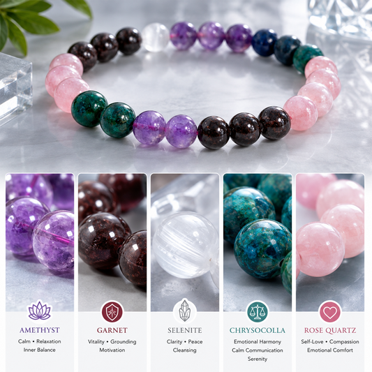 Good Health Crystal Bracelet for Men & Women | Natural Healing Stone Beads for Positive Energy, Balance, Calm & Wellness | Stretchable Crystal Energy Bracelet | Spiritual & Meditation Jewelry
